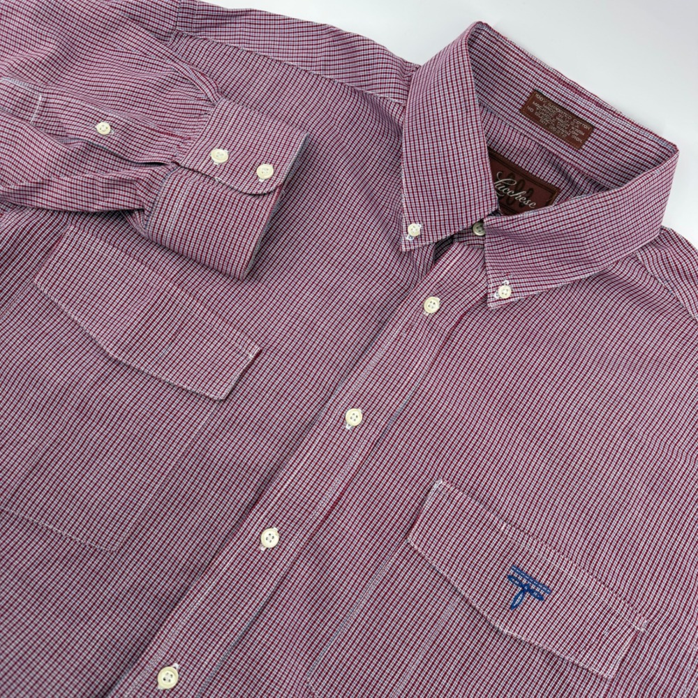 Lucchese Shirt Mens L Red Micro-Check Western Pointed Yoke Button Down USA